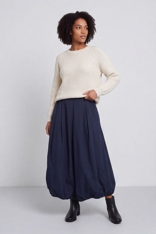 Wilfreda Puffball Cotton Skirt Navy - Image 3