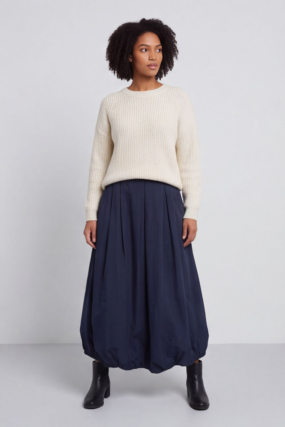 Wilfreda Puffball Cotton Skirt Navy