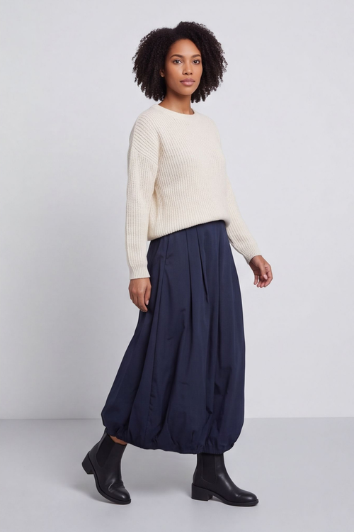 Wilfreda Puffball Cotton Skirt Navy - Image 2