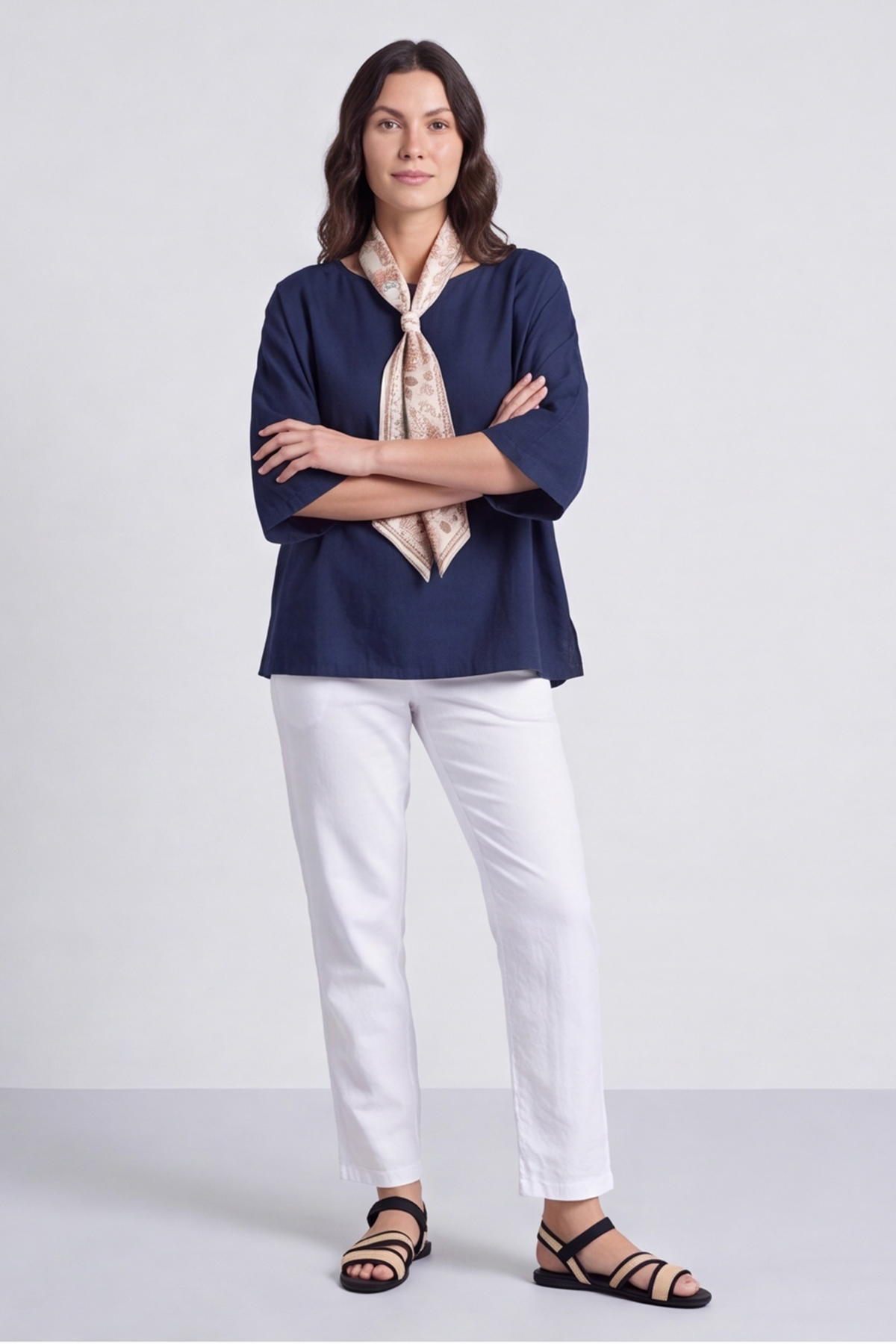 Lyra Navy Scarf Top