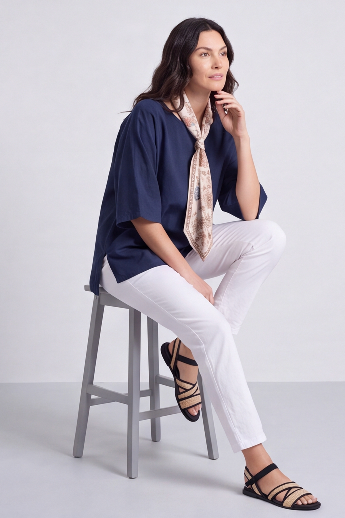 Lyra Navy Scarf Top
