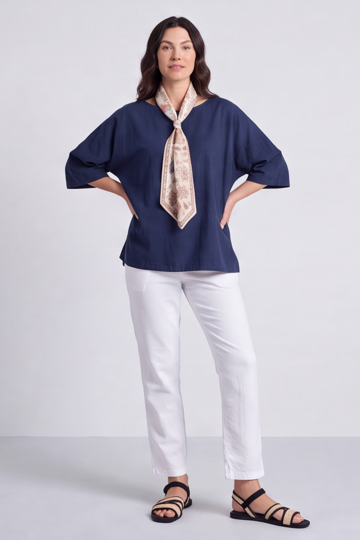 Lyra Navy Scarf Top