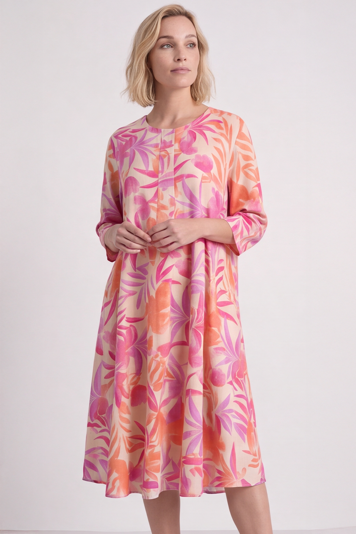 Eleni Botanical Print Linen Dress Stone