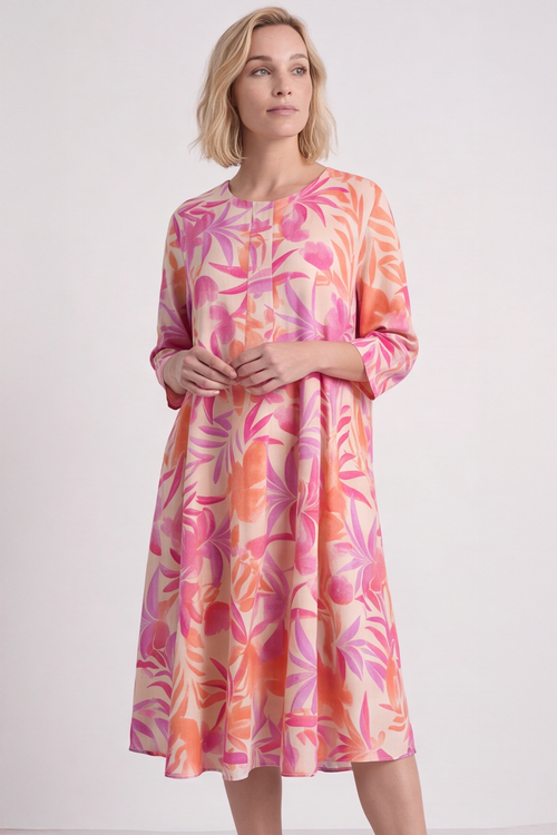Eleni Botanical Print Linen Dress Stone - Image 2