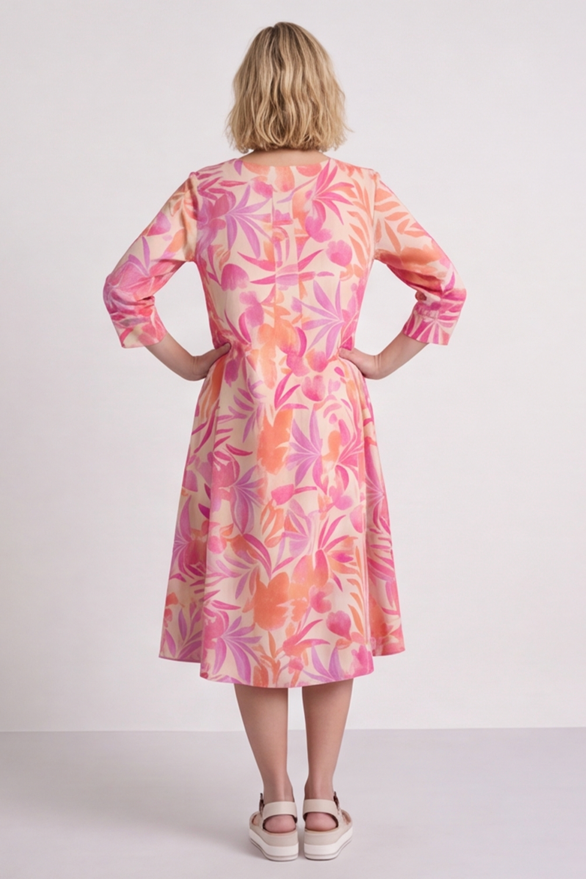 Eleni Botanical Print Linen Dress Stone