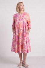 Eleni Botanical Print Linen Dress Stone Stone - Eleni Botanical Print Linen Dress Stone