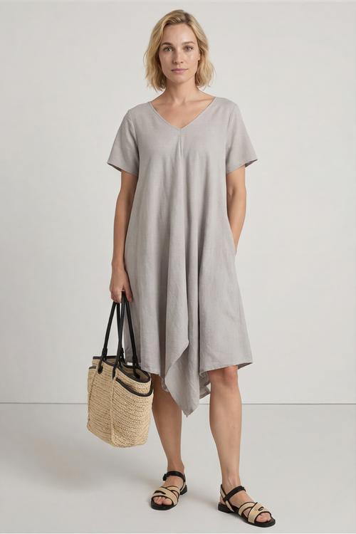 Nivana Dip Side Linen Dress Mocha - Image 2