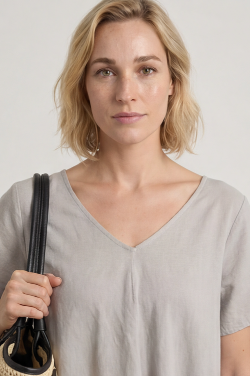 Nivana Dip Side Linen Dress Mocha - Image 4