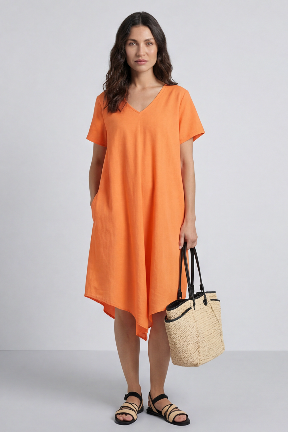 Nivana Dip Side Linen Dress Orange