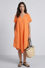 Nivana Dip Side Linen Dress Orange