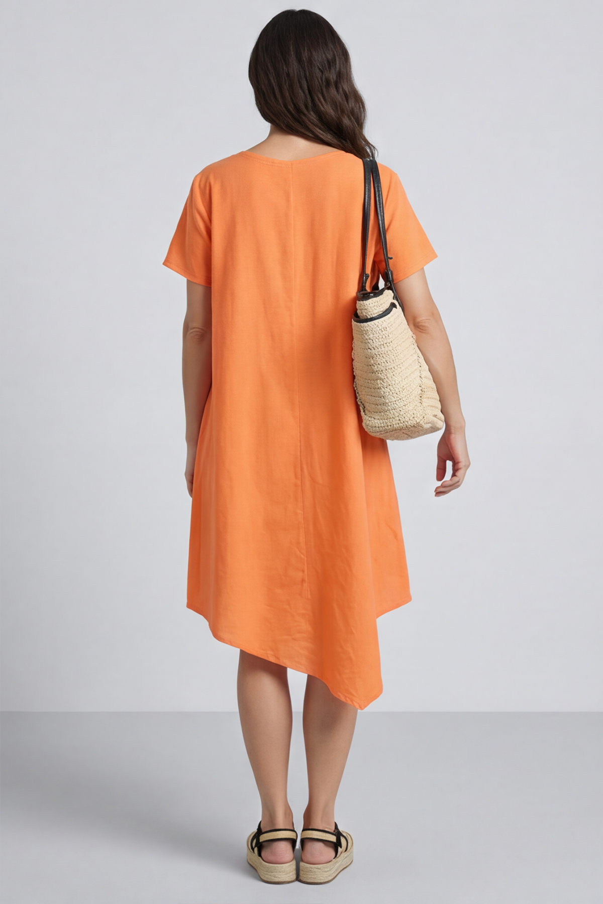 Nivana Dip Side Linen Dress Orange