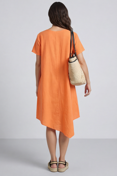 Nivana Dip Side Linen Dress Orange - Image 4