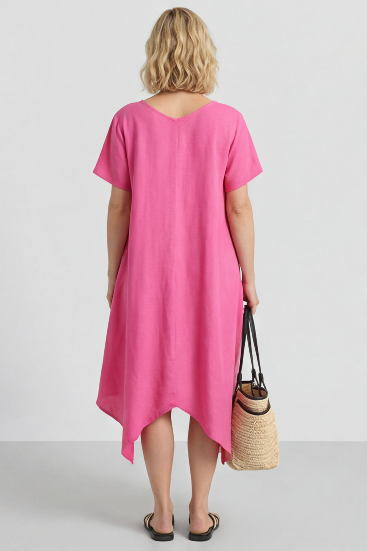 Nivana Dip Side Linen Dress Fuchsia