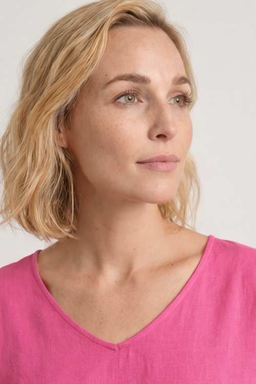 Nivana Dip Side Linen Dress Fuchsia - Image 3