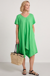 Nivana Dip Side Linen Dress Green