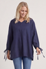 Nulvi V-Neck Linen Top Navy