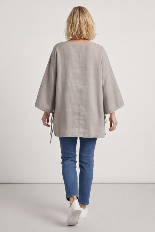 Nulvi V-Neck Linen Top Camel - Image 3