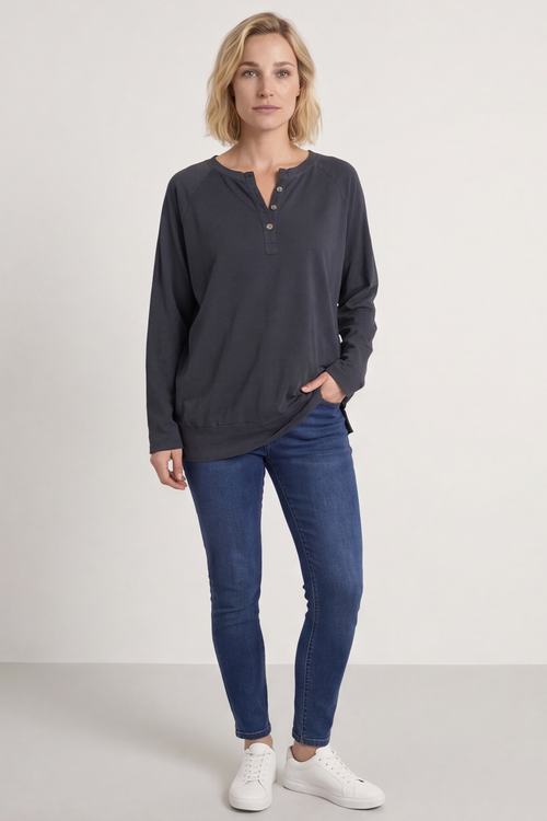 Nyree Button Cotton Top Charcoal - Image 2