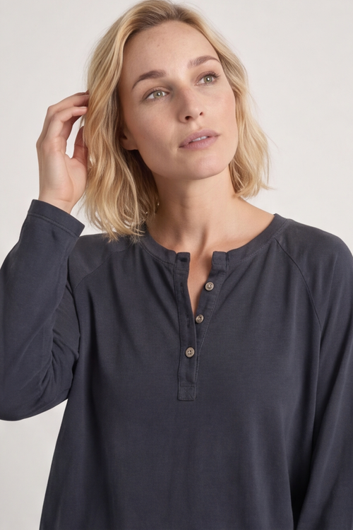 Nyree Button Cotton Top Charcoal - Image 3
