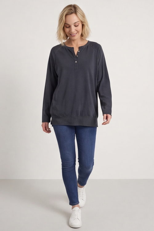 Nyree Button Cotton Top Charcoal - Image 4