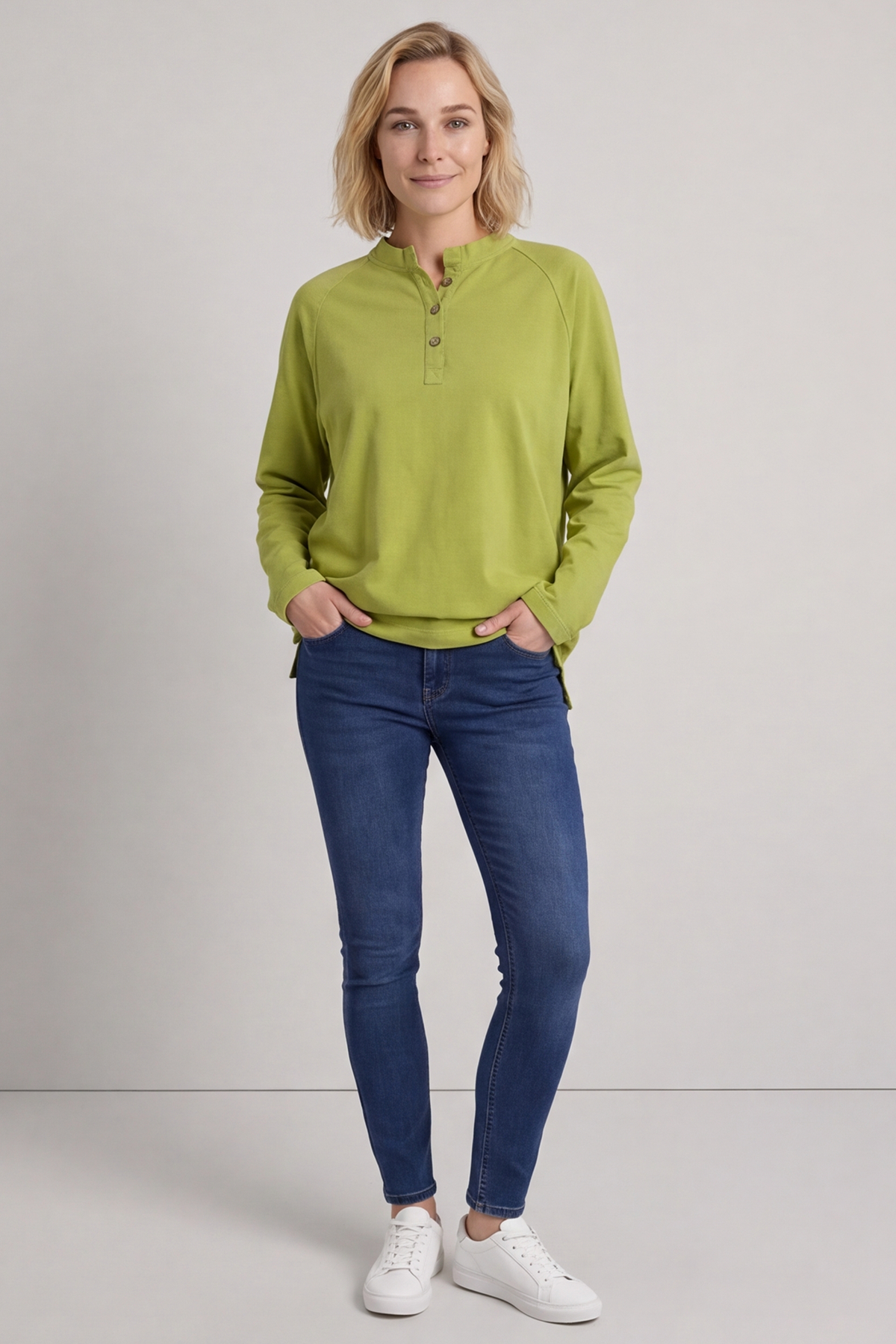Nyree Button Cotton Top Green