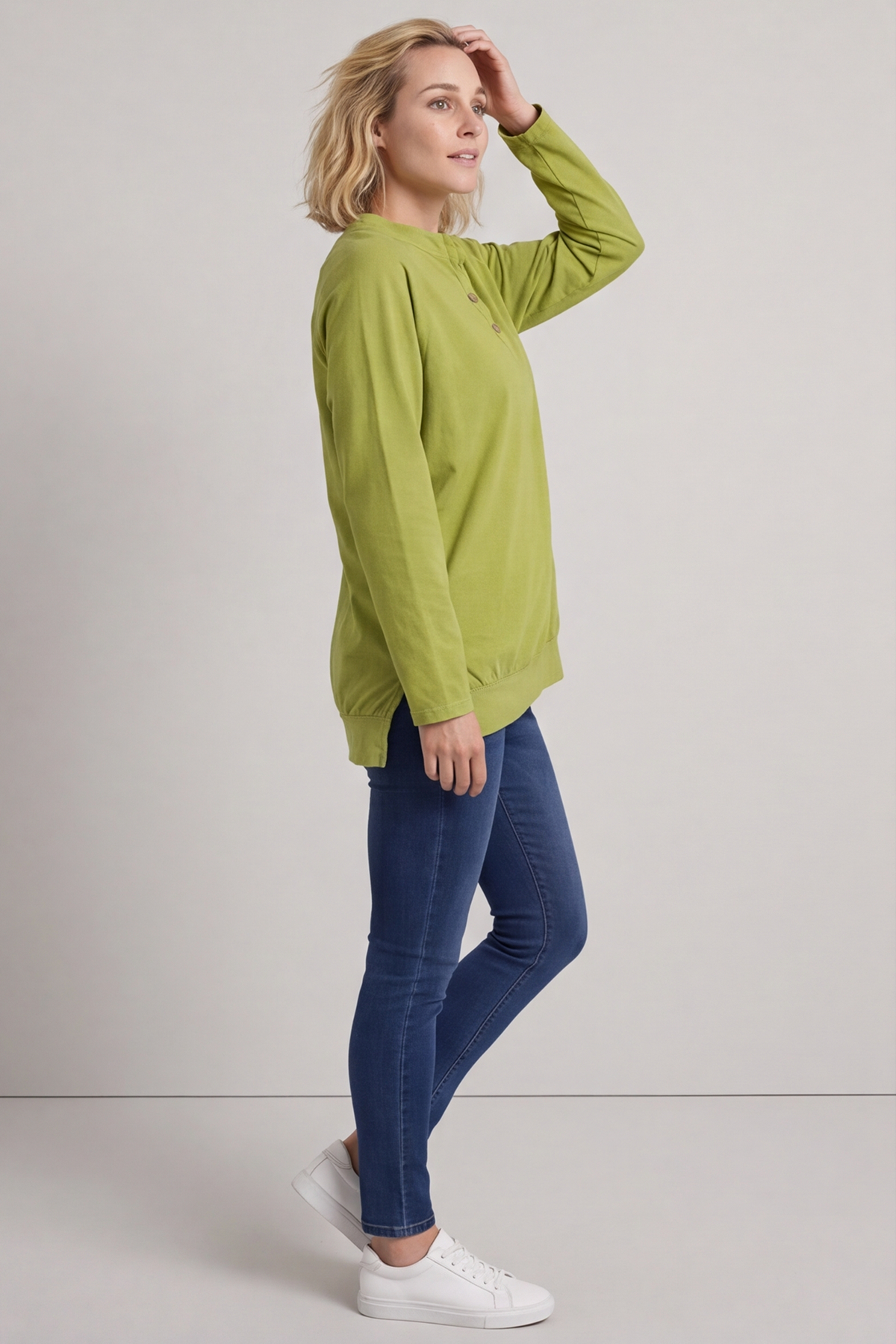 Nyree Button Cotton Top Green