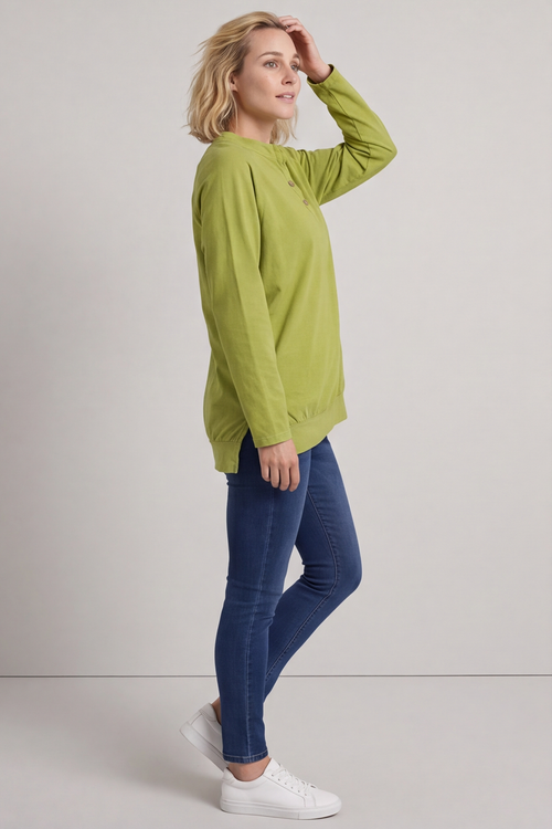Nyree Button Cotton Top Green - Image 5