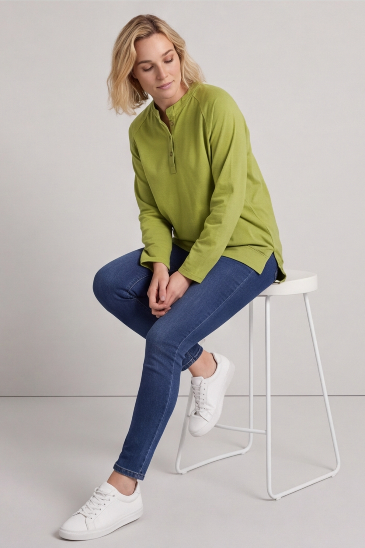 Nyree Button Cotton Top Green