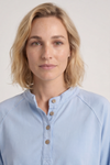 Nyree Button Cotton Top Light Blue