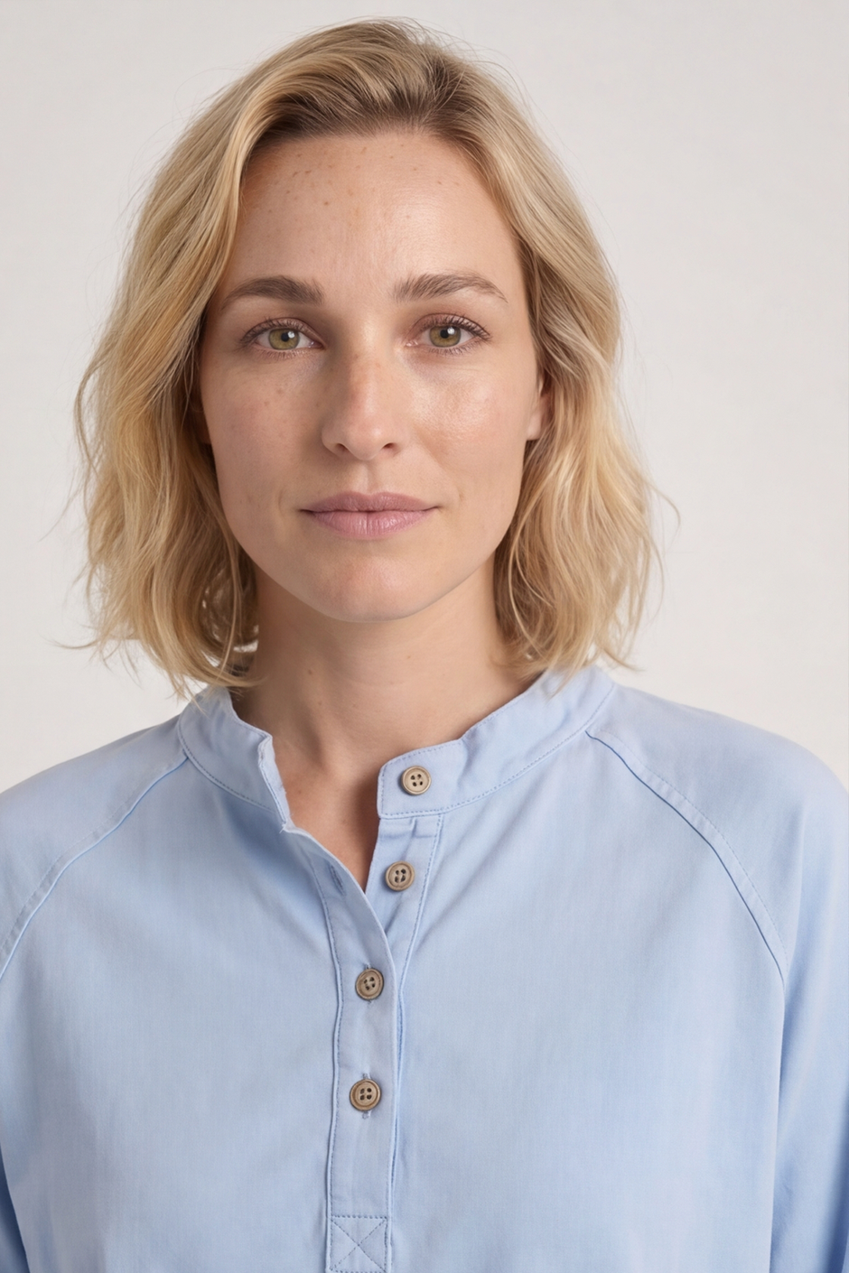 Nyree Button Cotton Top Light Blue