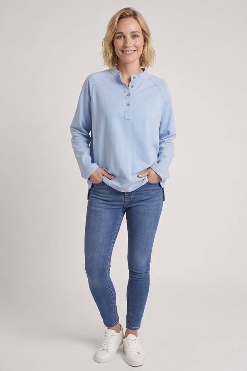 Nyree Button Cotton Top Light Blue - Image 4
