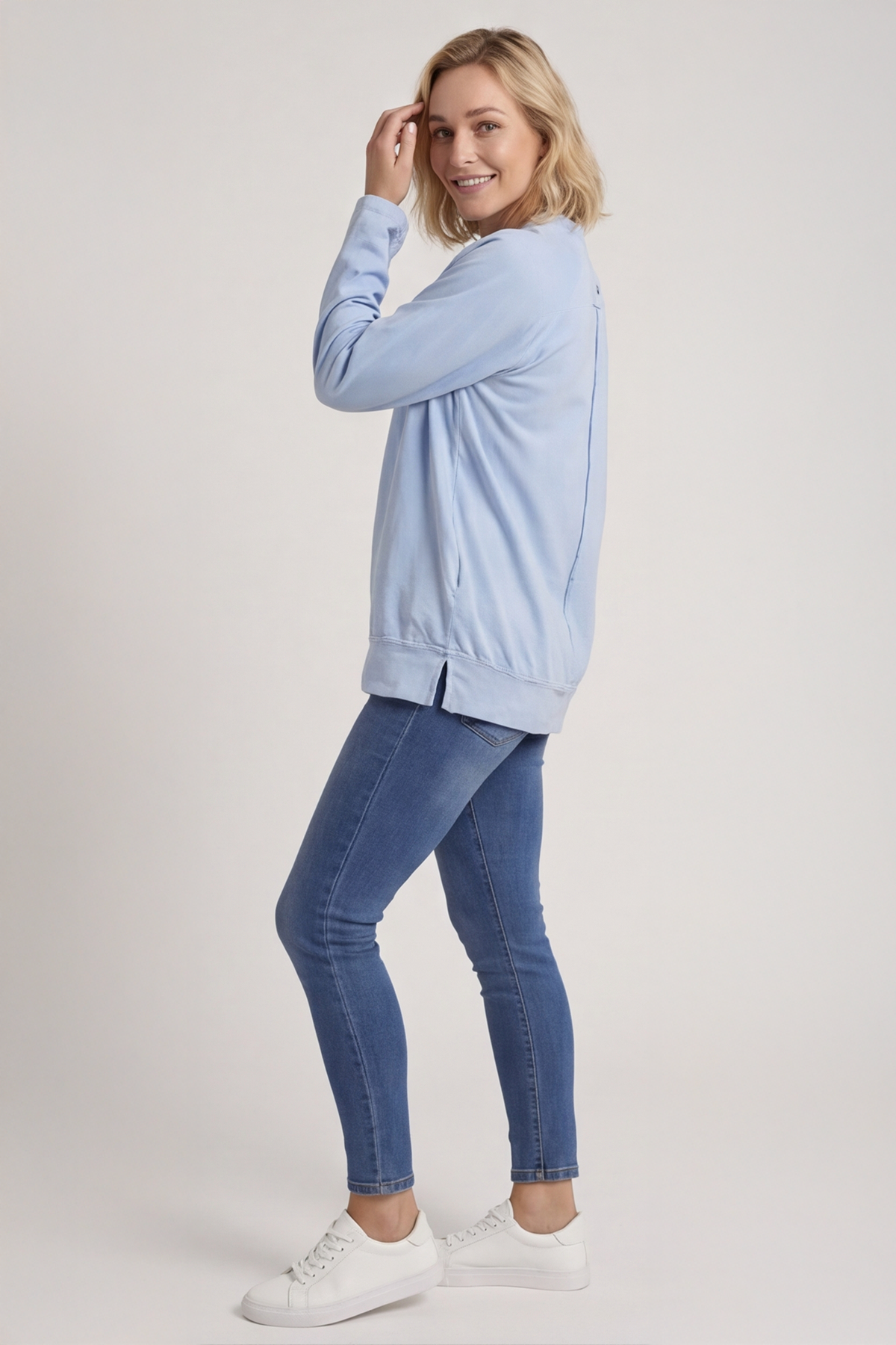 Nyree Button Cotton Top Light Blue