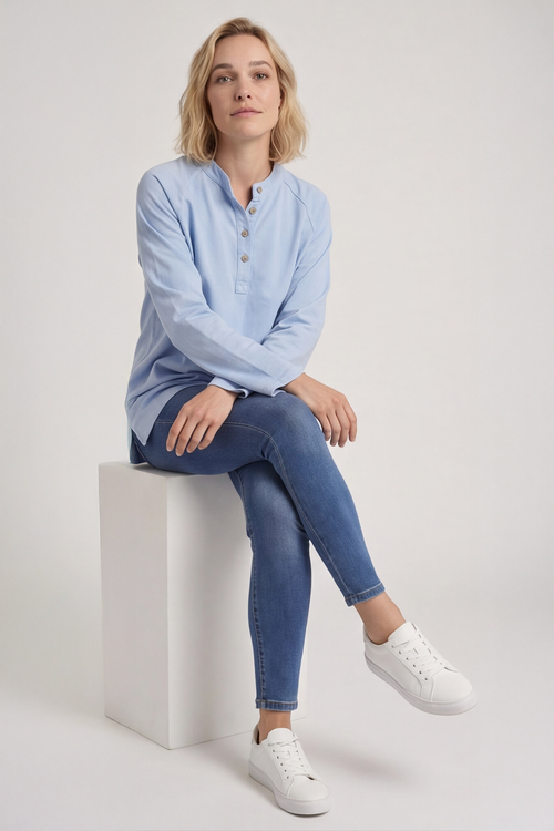 Nyree Button Cotton Top Light Blue - Image 3