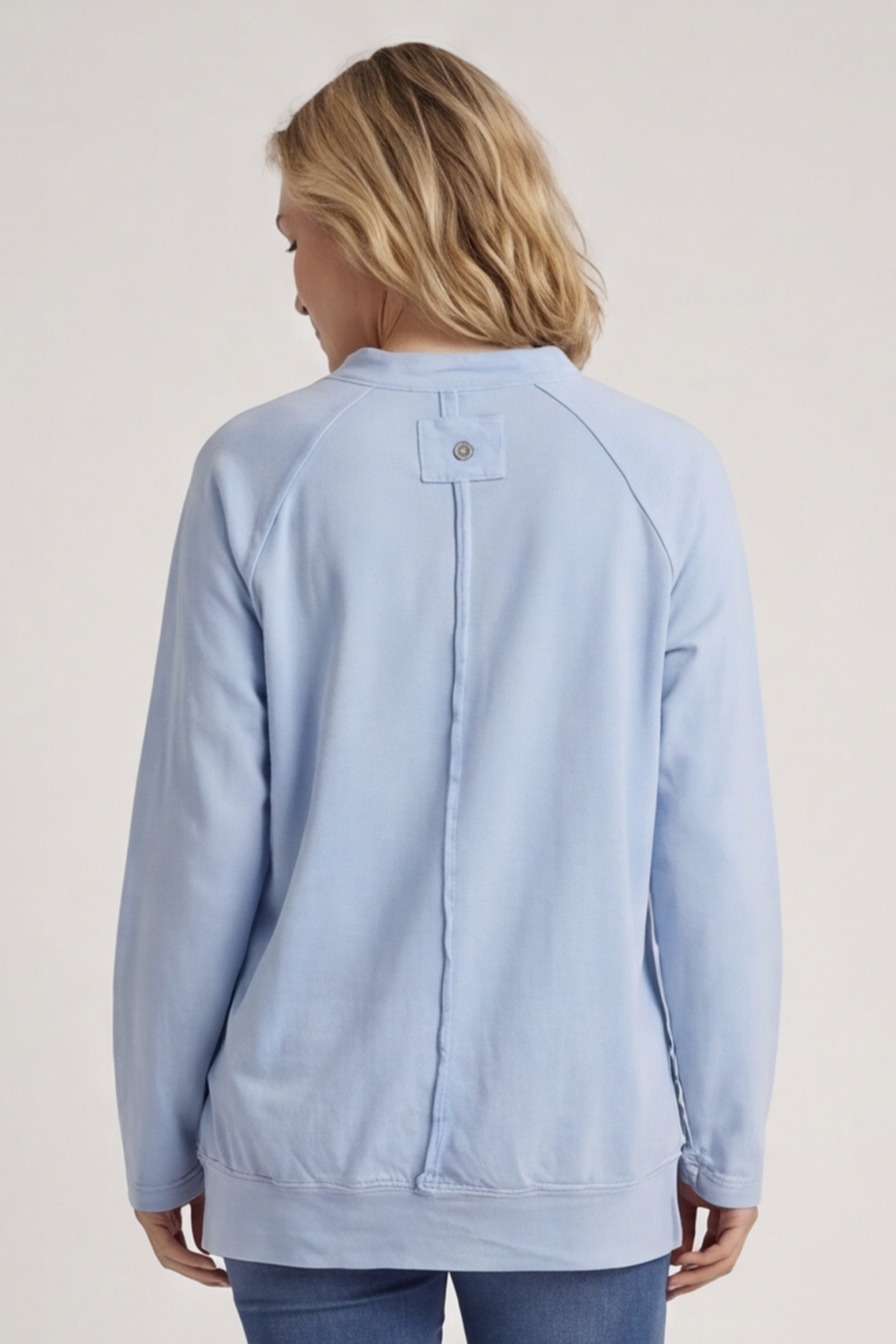 Nyree Button Cotton Top Light Blue