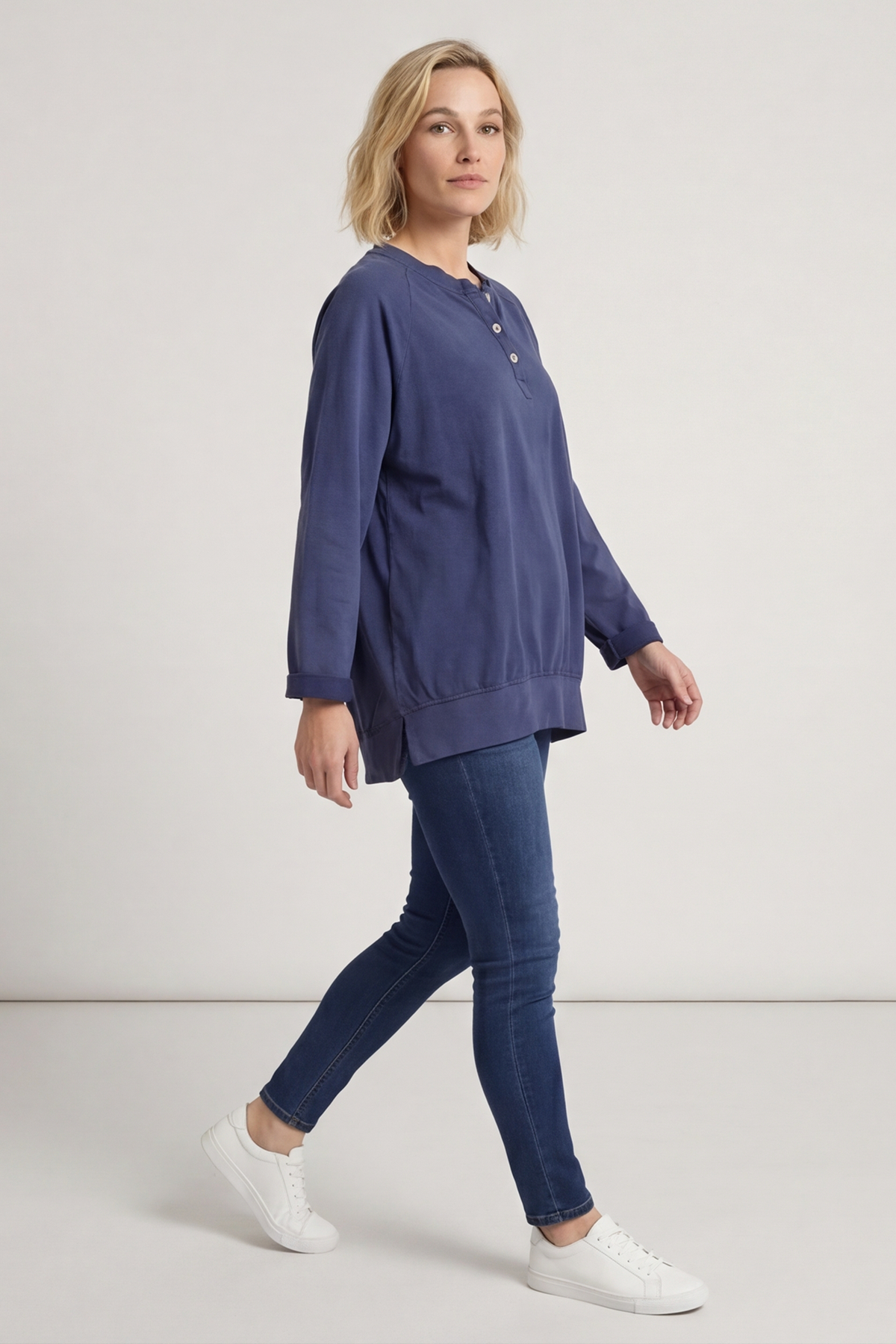 Nyree Button Cotton Top Navy