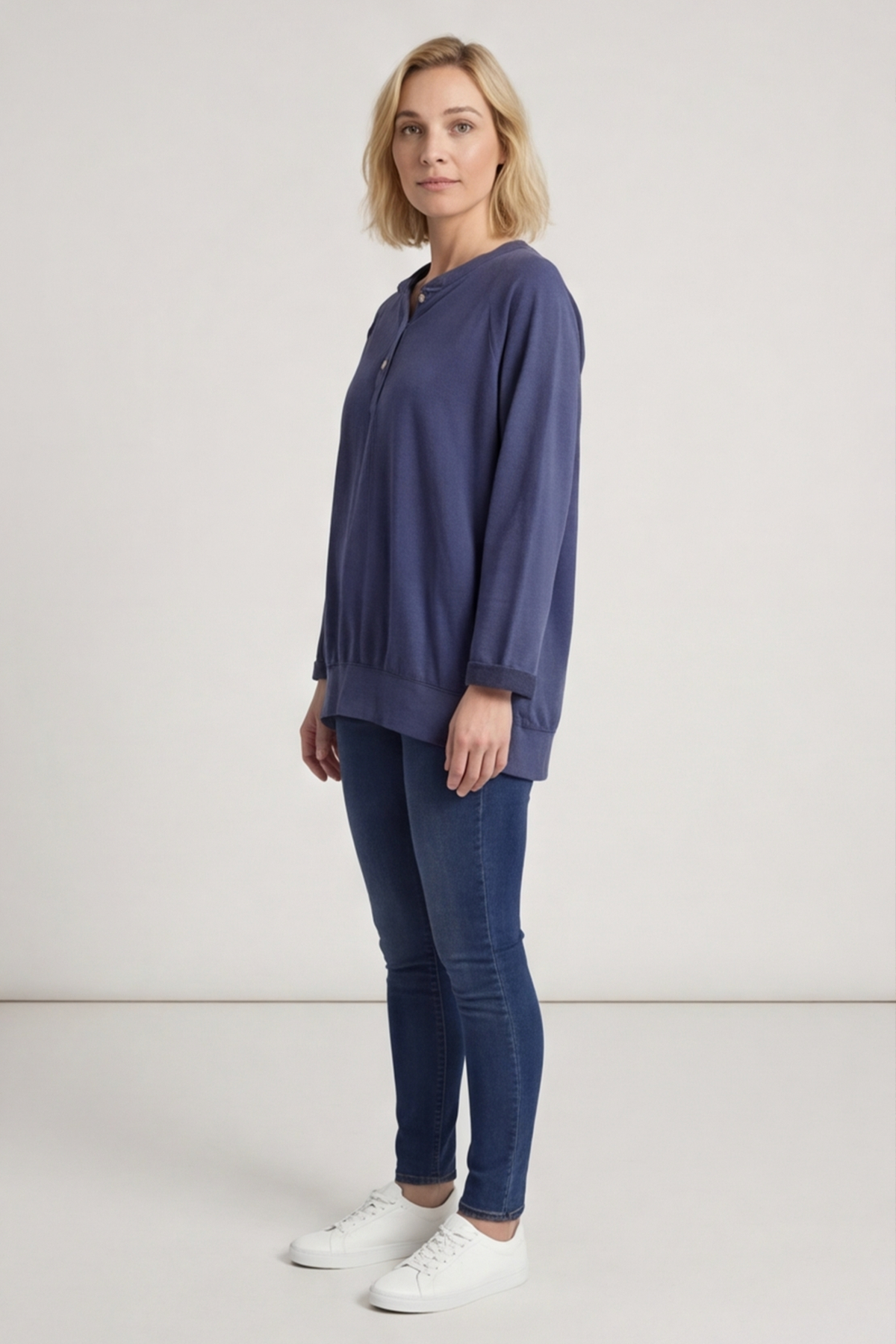 Nyree Button Cotton Top Navy