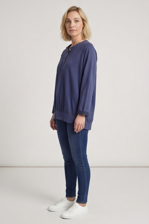Nyree Button Cotton Top Navy - Image 4