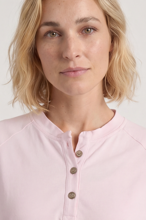 Nyree Button Cotton Top Pink - Image 3