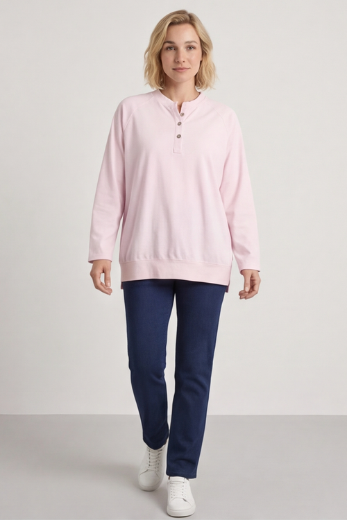 Nyree Button Cotton Top Pink - Image 2