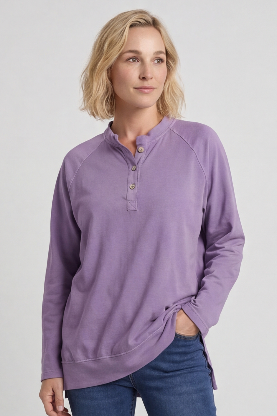 Nyree Button Cotton Top Purple
