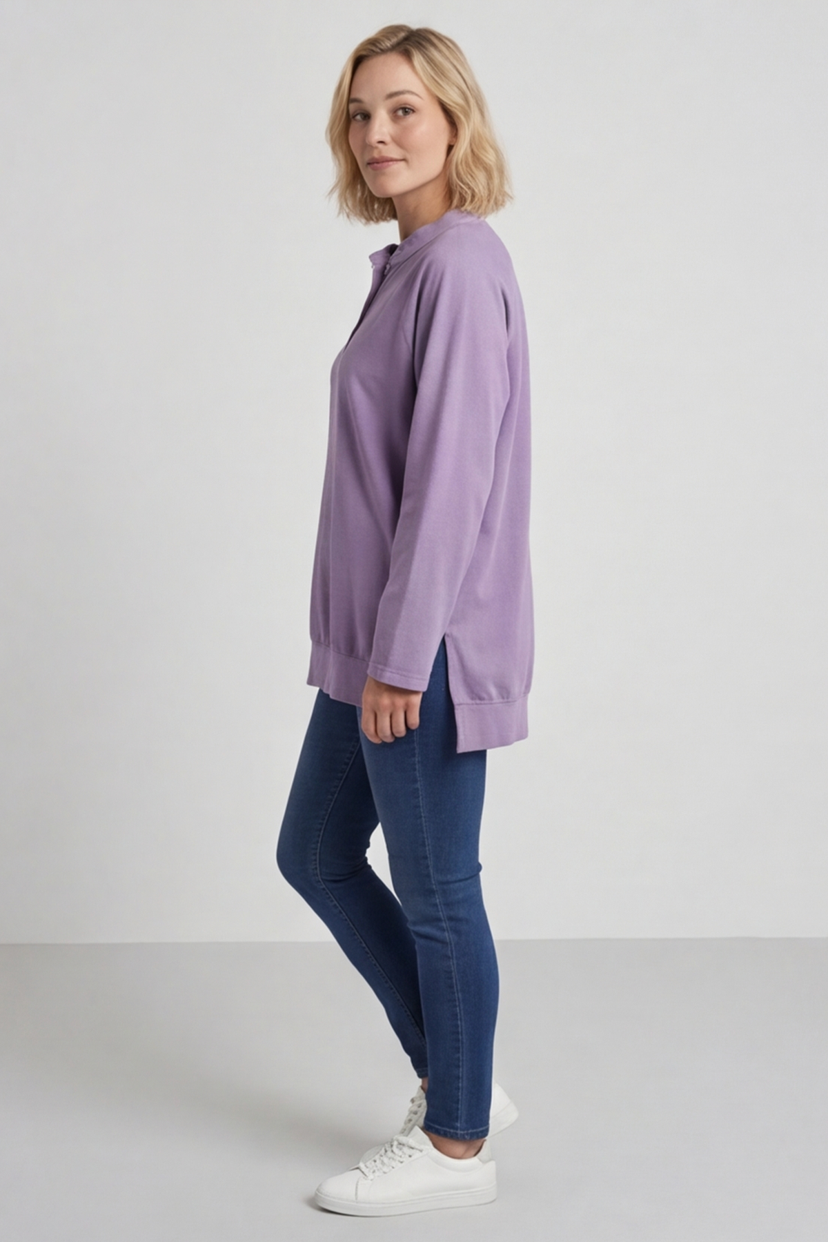 Nyree Button Cotton Top Purple