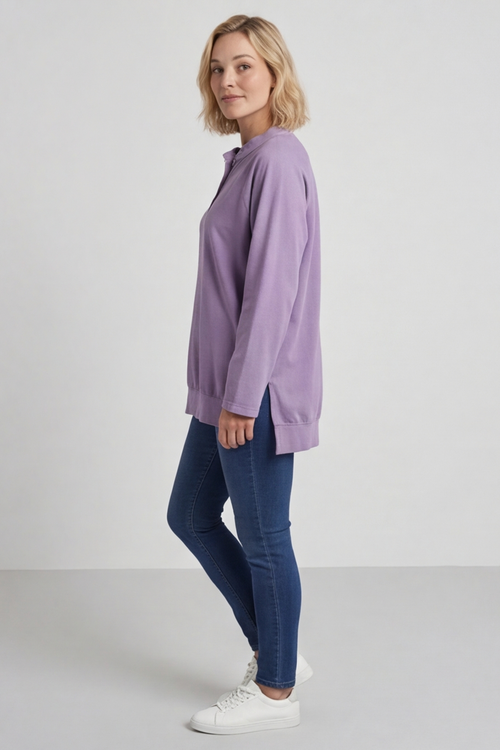 Nyree Button Cotton Top Purple - Image 2