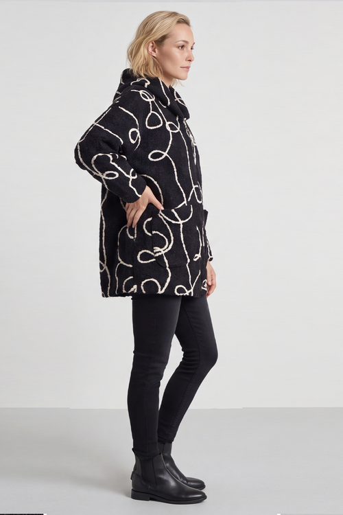 Olympia Embroidered Pattern Wool Jacket Black - Image 4