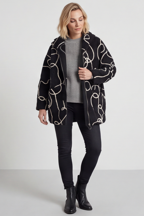 Olympia Embroidered Pattern Wool Jacket Black - Image 2