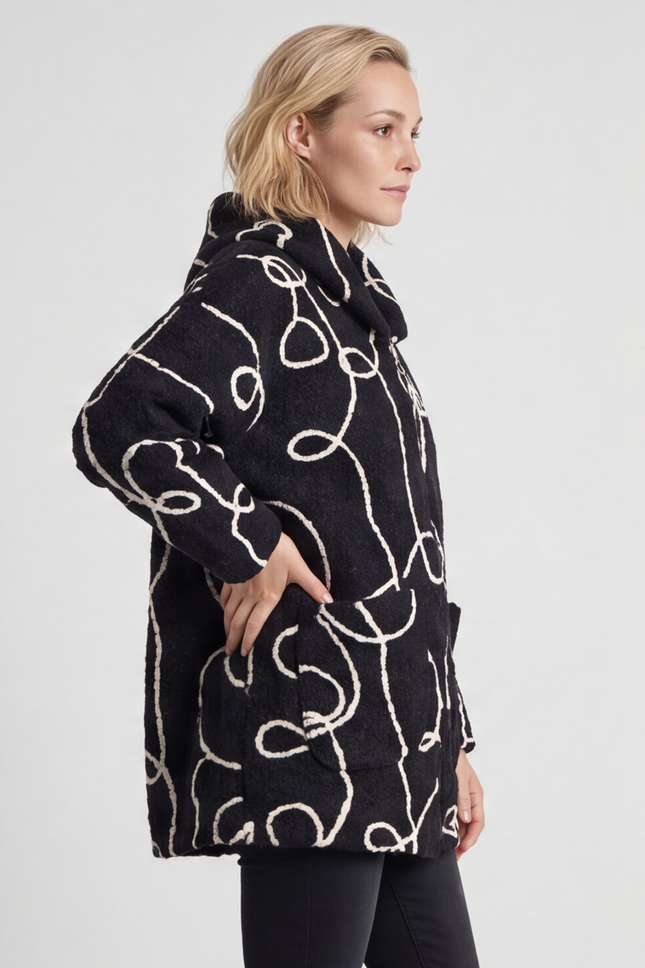Olympia Embroidered Pattern Wool Jacket Black