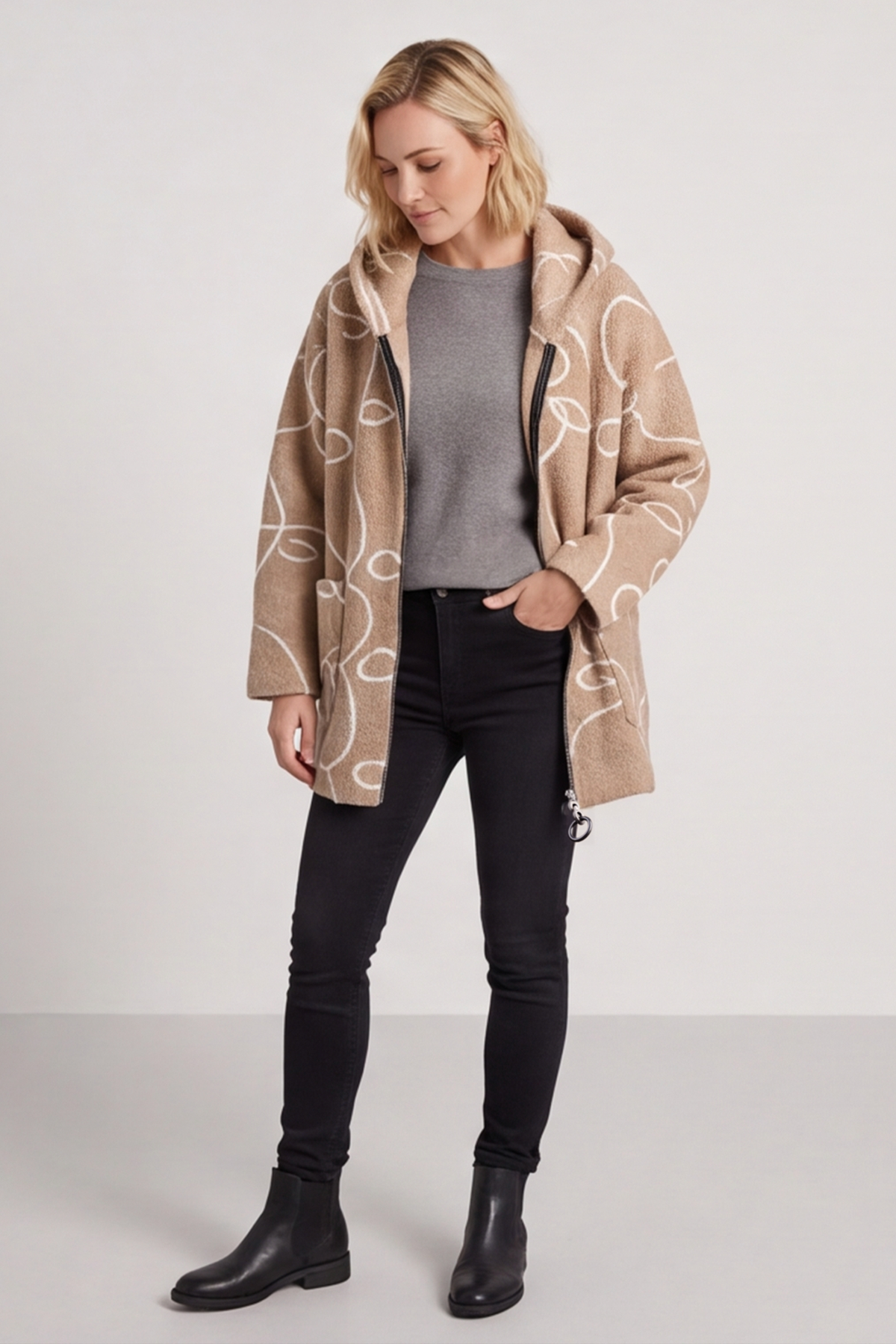 Olympia Embroidered Pattern Wool Jacket Camel