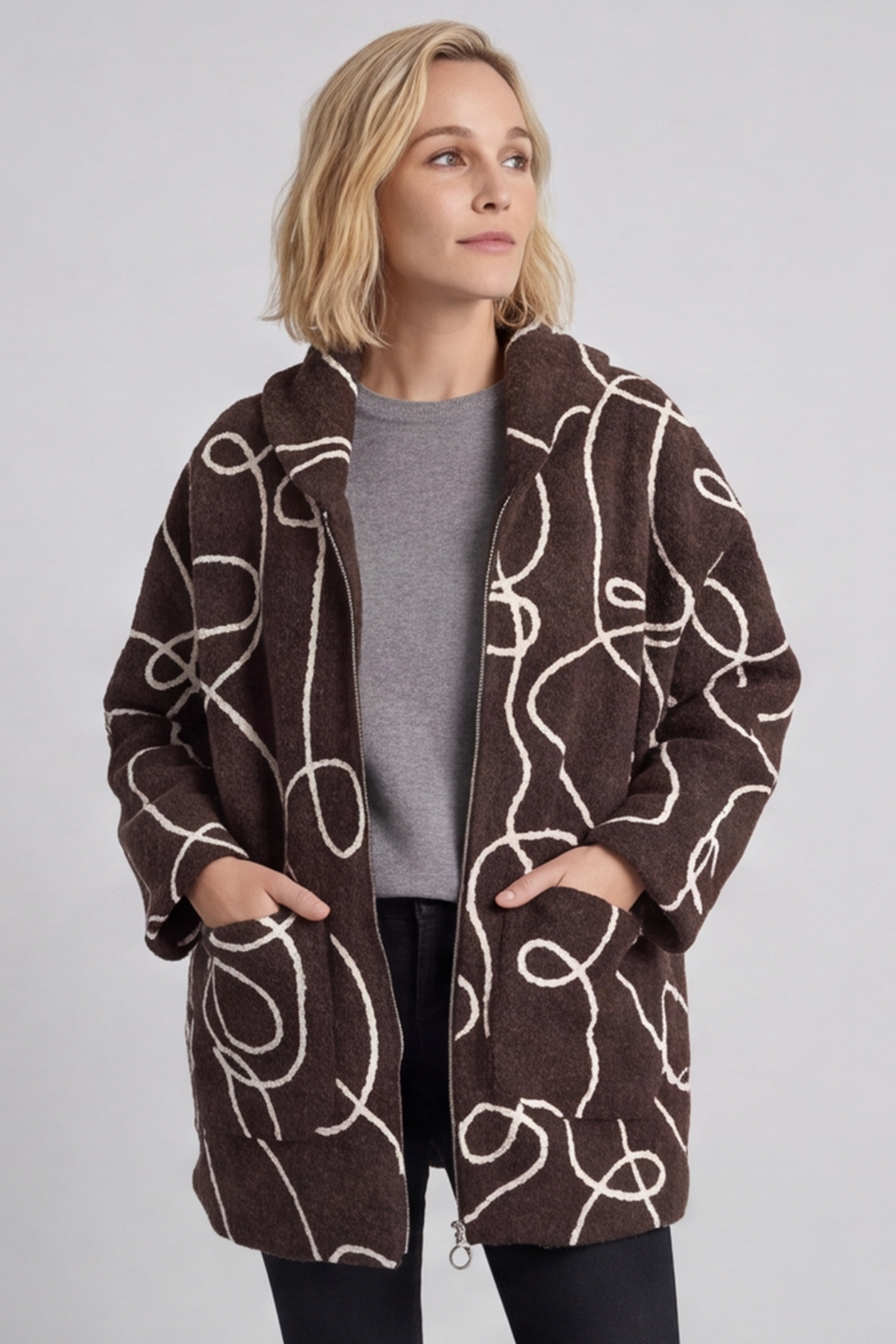 Olympia Embroidered Pattern Wool Jacket Cocoa