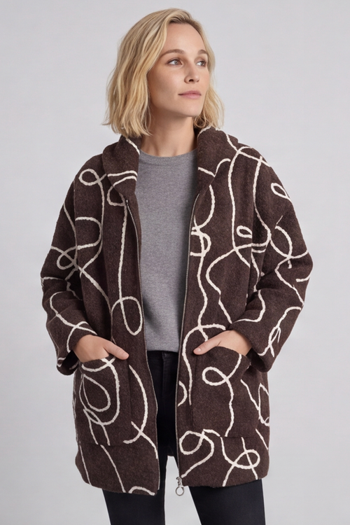 Olympia Embroidered Pattern Wool Jacket Cocoa - Image 4
