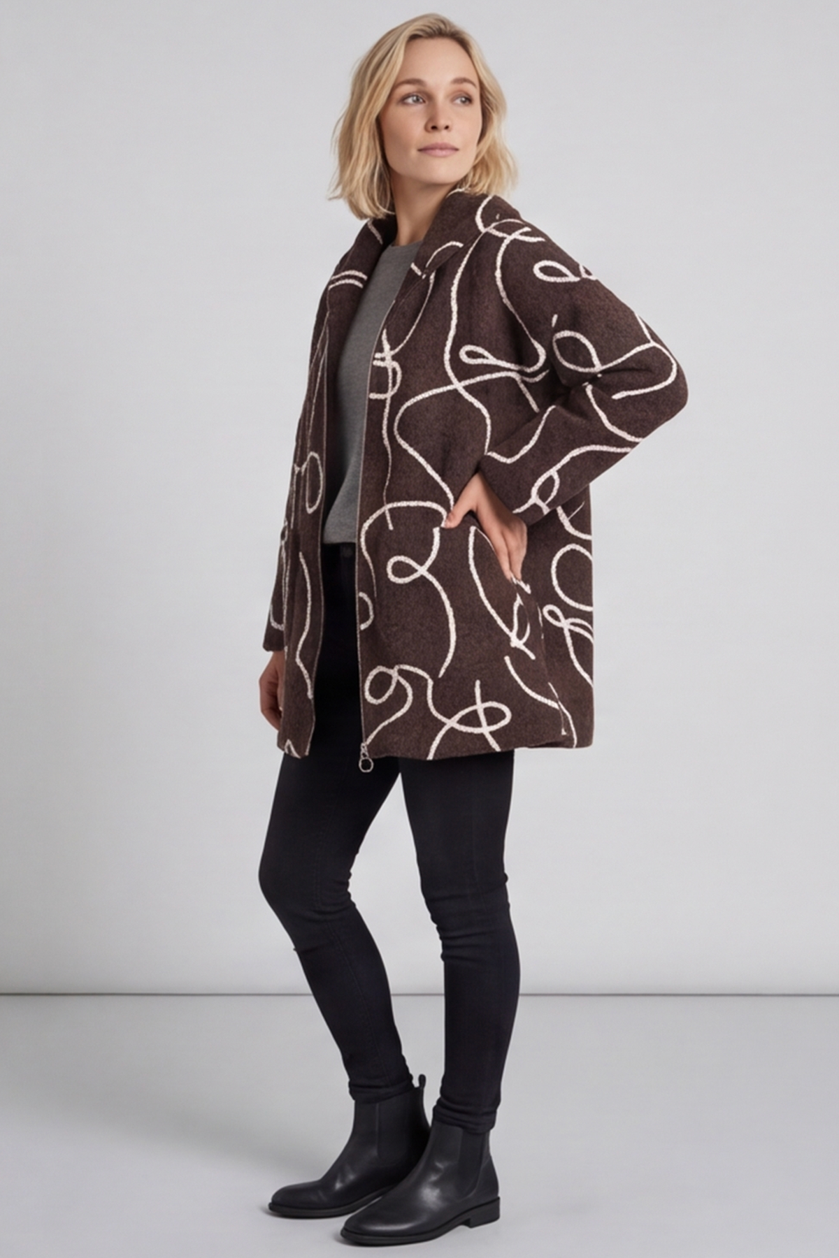 Olympia Embroidered Pattern Wool Jacket Cocoa