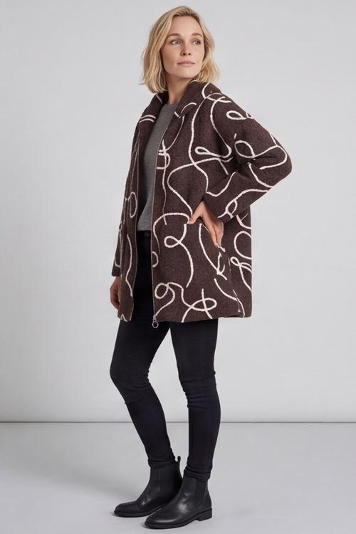 Olympia Embroidered Pattern Wool Jacket Cocoa - Image 6